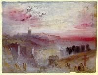 Turner, Joseph Mallord William - View over Town at Suset,a Cemetery in the Foreground